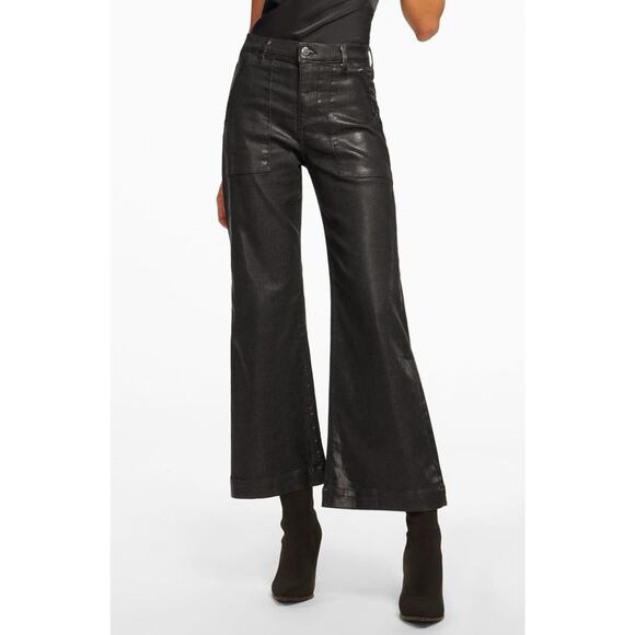 Ramy Brook Black Clifford Metallic Coated Crop Wide Leg Jeans Size 29 $295 - Picture 1 of 13